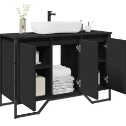 vidaXL Wastafelkast 91x35x60 cm bewerkt hout zwart