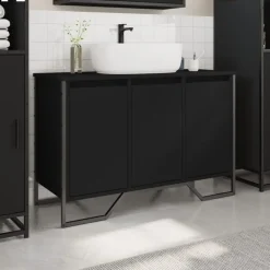 vidaXL Wastafelkast 91x35x60 cm bewerkt hout zwart