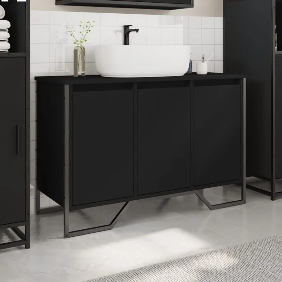 vidaXL Wastafelkast 91x35x60 cm bewerkt hout zwart