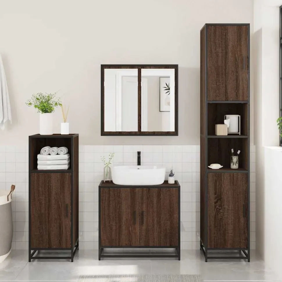vidaXL Wastafelkast 65x33x60 cm bewerkt hout bruin eikenkleur
