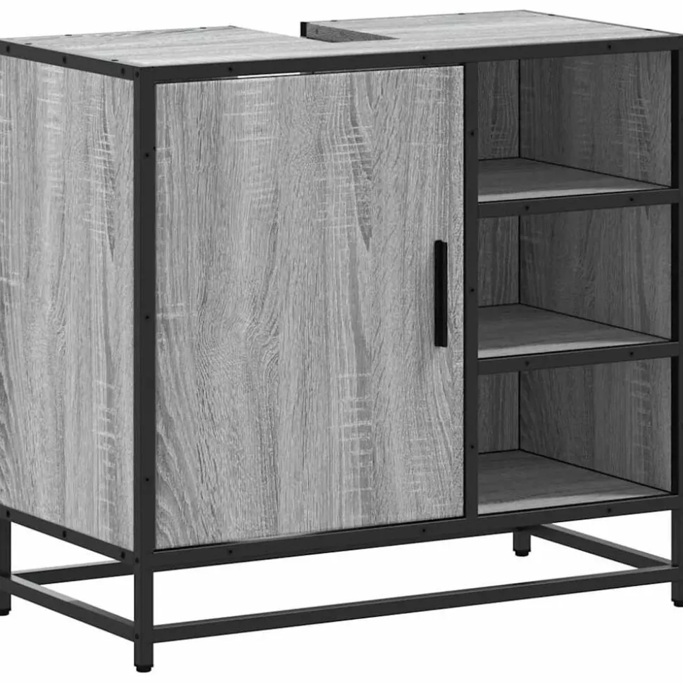 vidaXL Wastafelkast 65x33x60 cm bewerkt hout grijs sonoma eikenkleurig
