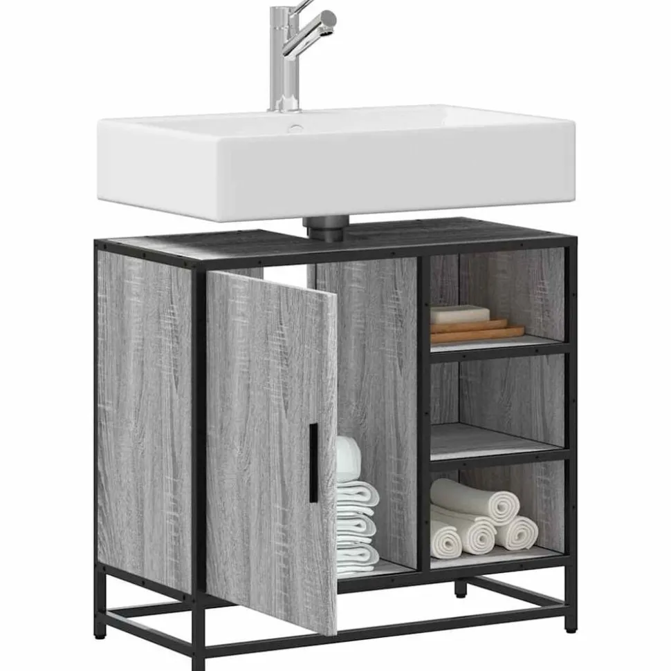 vidaXL Wastafelkast 65x33x60 cm bewerkt hout grijs sonoma eikenkleurig