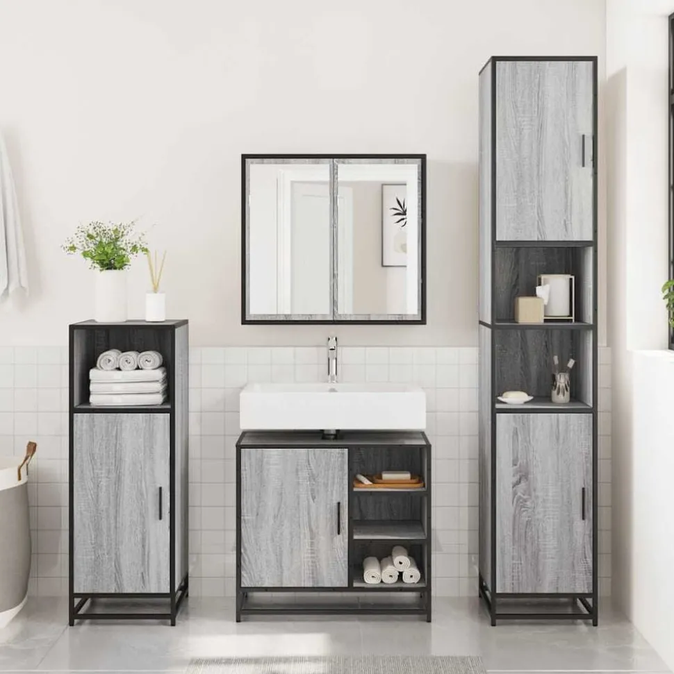 vidaXL Wastafelkast 65x33x60 cm bewerkt hout grijs sonoma eikenkleurig