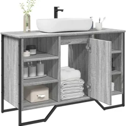 vidaXL Wastafelkast 91x35x60 cm bewerkt hout grijs sonoma eikenkleurig