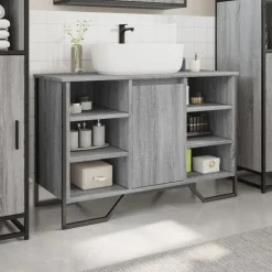 vidaXL Wastafelkast 91x35x60 cm bewerkt hout grijs sonoma eikenkleurig