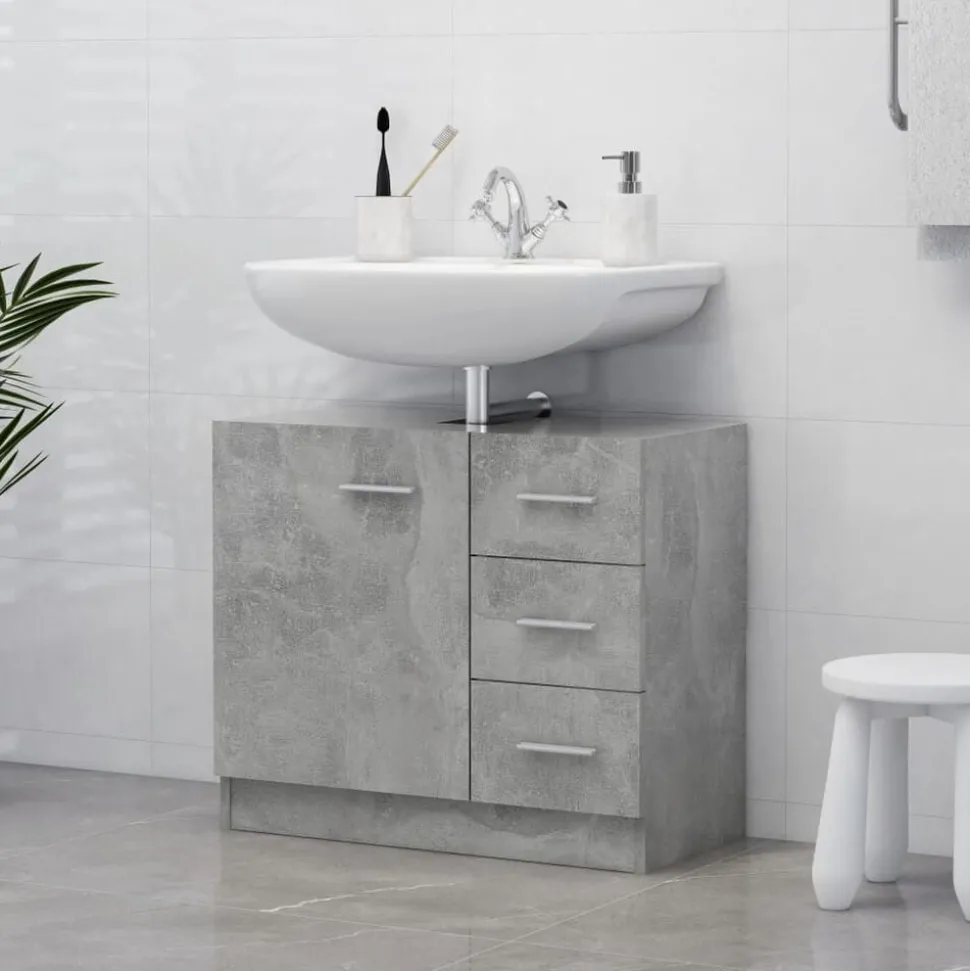 vidaXL Wastafelkast 63x30x54 cm bewerkt hout betongrijs