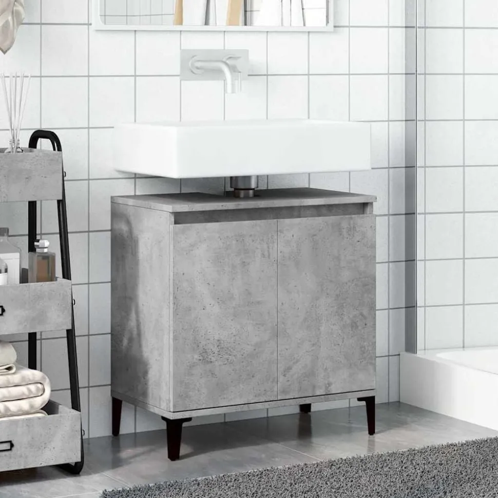 vidaXL Wastafelkast 58x33x60 cm bewerkt hout betongrijs