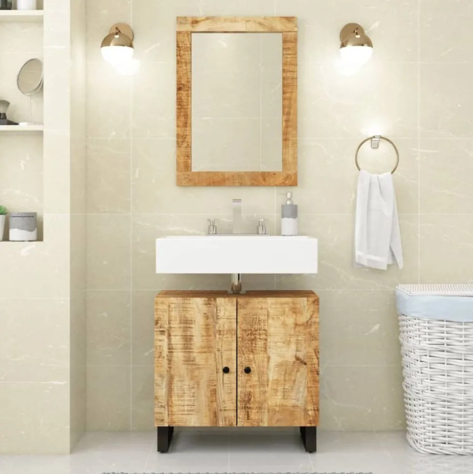 vidaXL Wastafelkast 62x33x58 cm massief mangohout en bewerkt hout