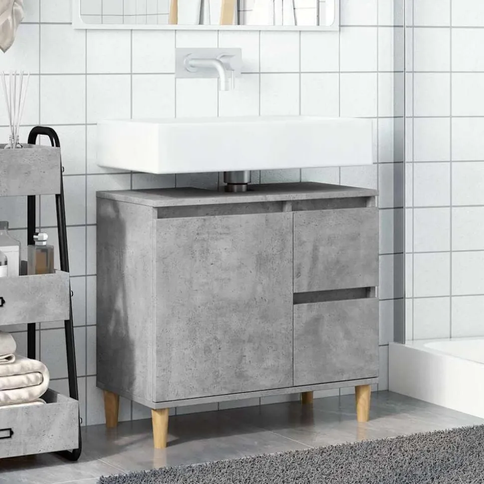 vidaXL wastafelkast 65x33x60 cm bewerkt hout betongrijs