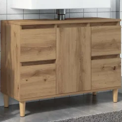 vidaXL Wastafelkast 80x33x60 cm bewerkt hout artisanaal eikenkleur