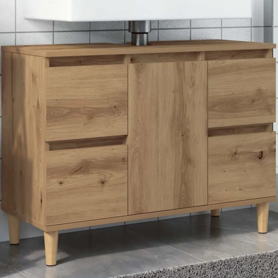 vidaXL Wastafelkast 80x33x60 cm bewerkt hout artisanaal eikenkleur