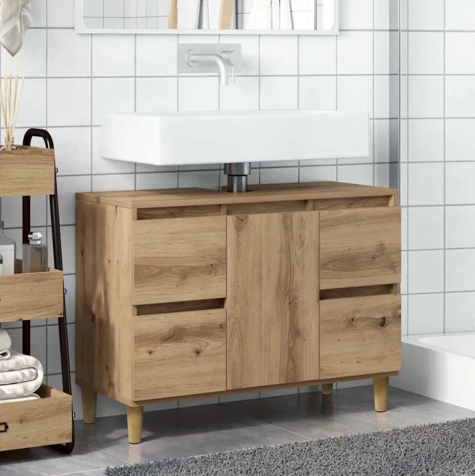 vidaXL Wastafelkast 80x33x60 cm bewerkt hout artisanaal eikenkleur