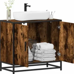 vidaXL Wastafelkast 65x33x60 cm bewerkt hout gerookt eikenkleurig