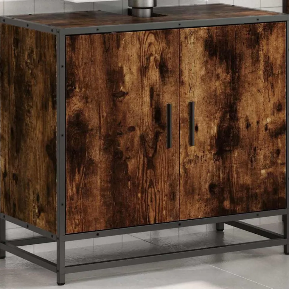 vidaXL Wastafelkast 65x33x60 cm bewerkt hout gerookt eikenkleurig