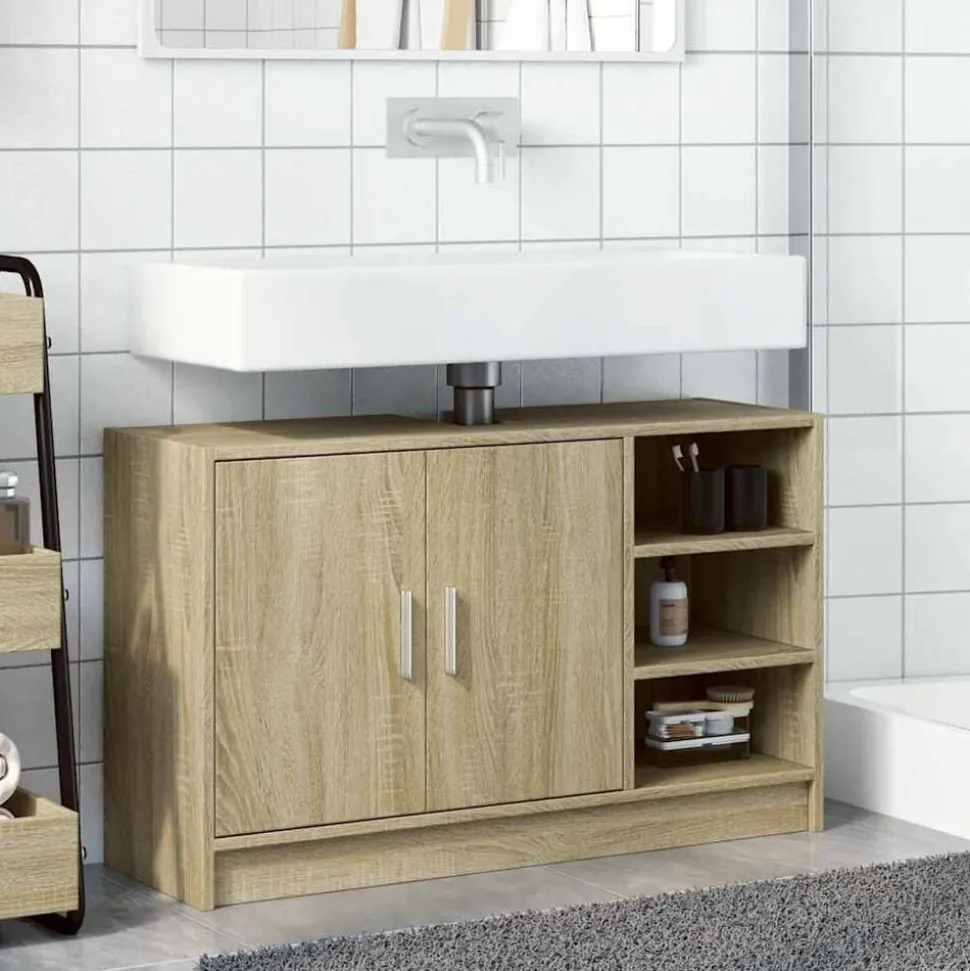 vidaXL Wastafelkast 90x29x55 cm bewerkt hout sonoma eikenkleurig