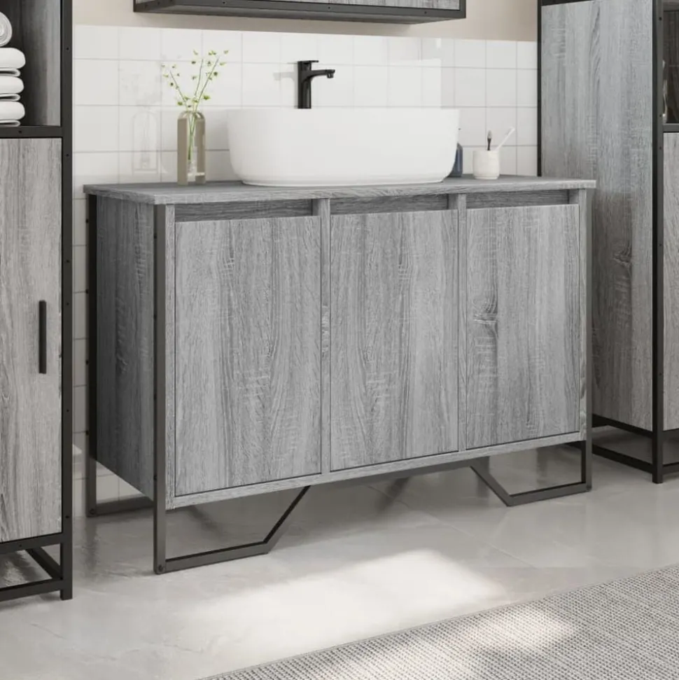 vidaXL Wastafelkast 91x35x60 cm bewerkt hout grijs sonoma eikenkleurig
