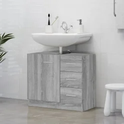 vidaXL Wastafelkast 63x30x54 cm bewerkt hout grijs sonoma eikenkleurig
