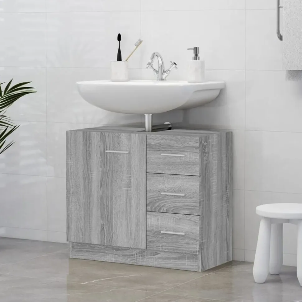 vidaXL Wastafelkast 63x30x54 cm bewerkt hout grijs sonoma eikenkleurig