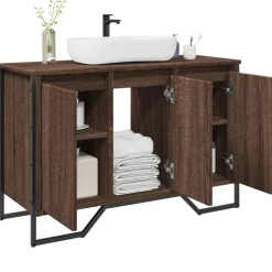 vidaXL Wastafelkast 91x35x60 cm bewerkt hout bruin eikenkleurig