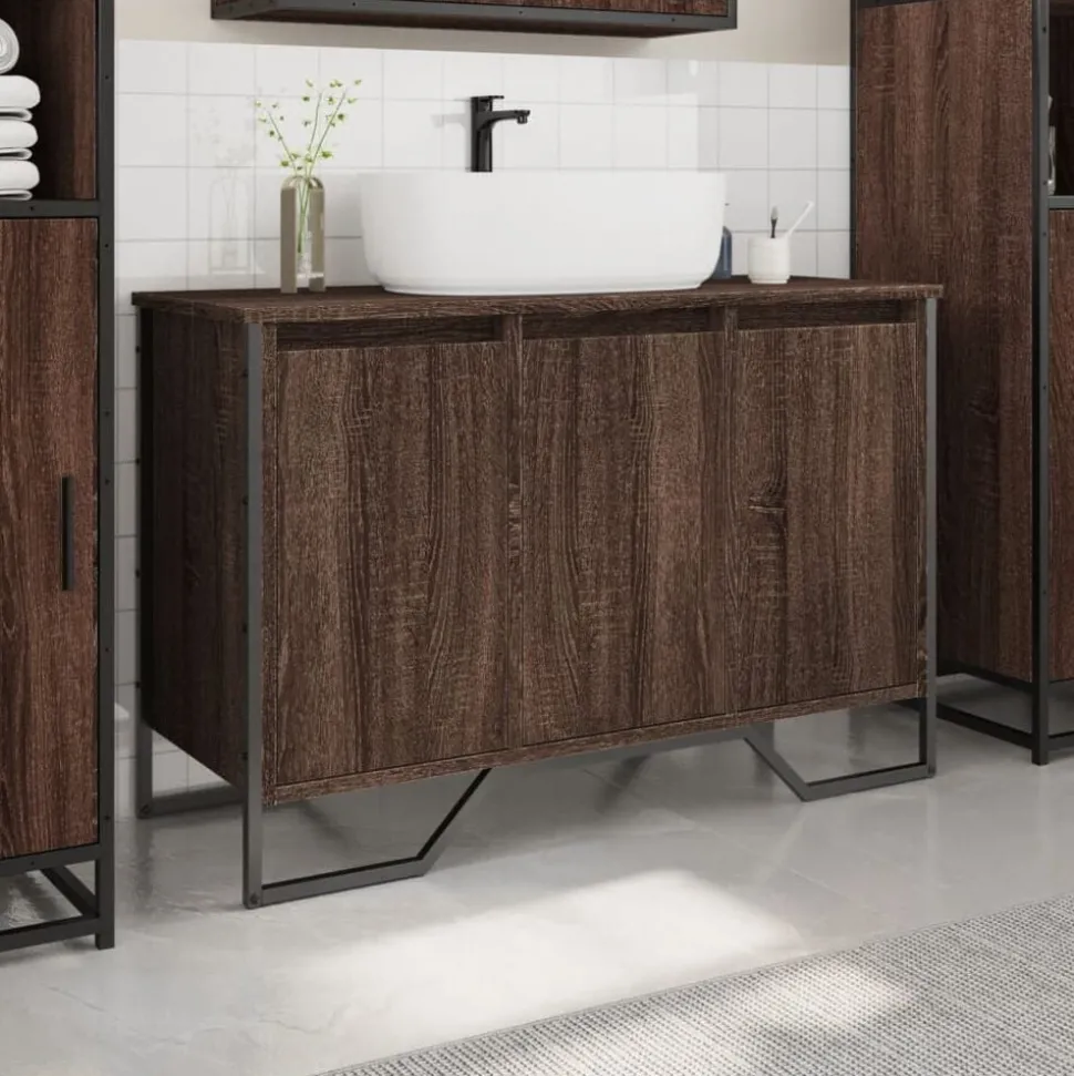 vidaXL Wastafelkast 91x35x60 cm bewerkt hout bruin eikenkleurig