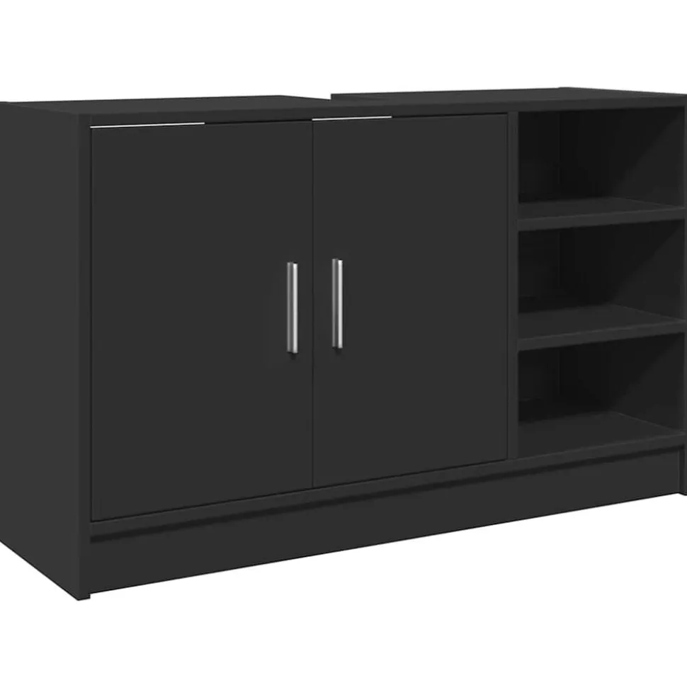 vidaXL Wastafelkast 90x29x55 cm bewerkt hout zwart