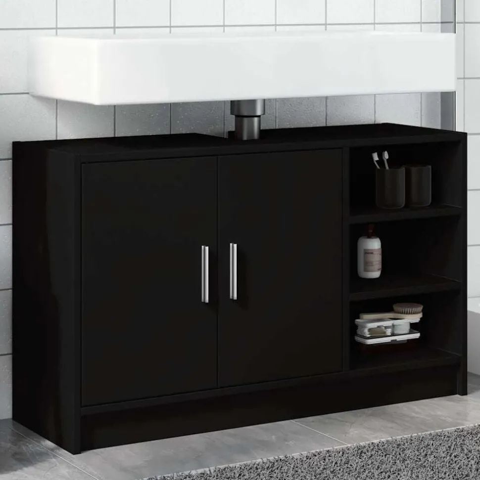 vidaXL Wastafelkast 90x29x55 cm bewerkt hout zwart