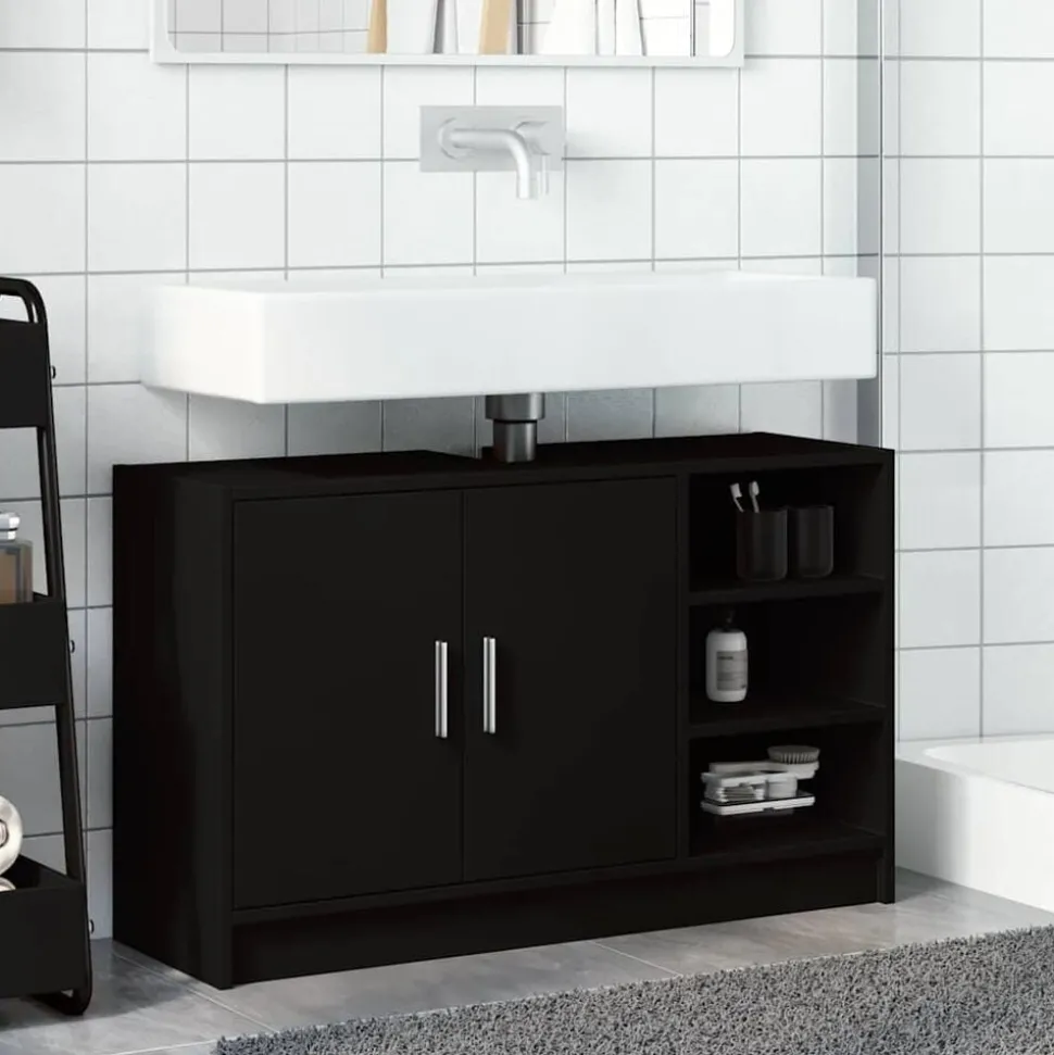 vidaXL Wastafelkast 90x29x55 cm bewerkt hout zwart