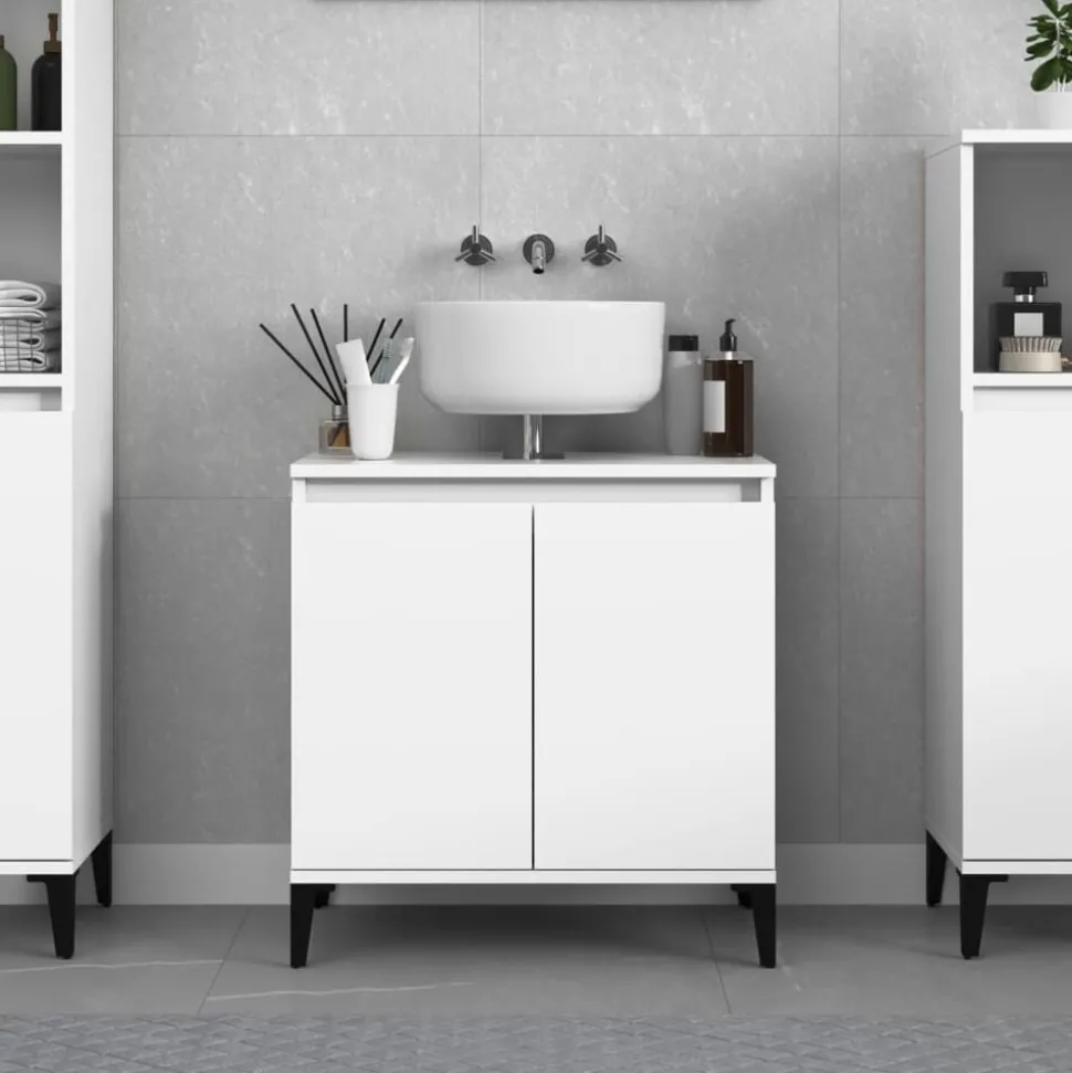 vidaXL Wastafelkast 58x33x60 cm bewerkt hout wit