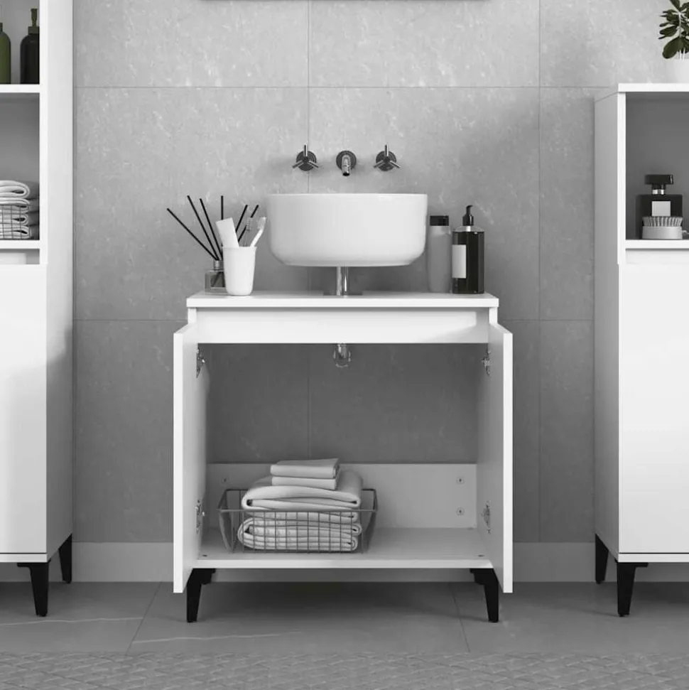 vidaXL Wastafelkast 58x33x60 cm bewerkt hout wit