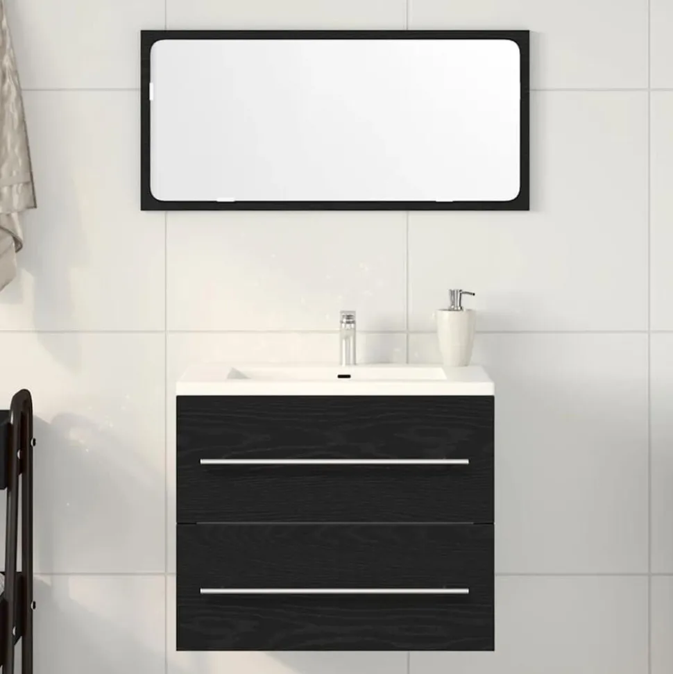 vidaXL Wastafelkast 60x38,5x48 cm spaanplaat zwart eikenkleurig