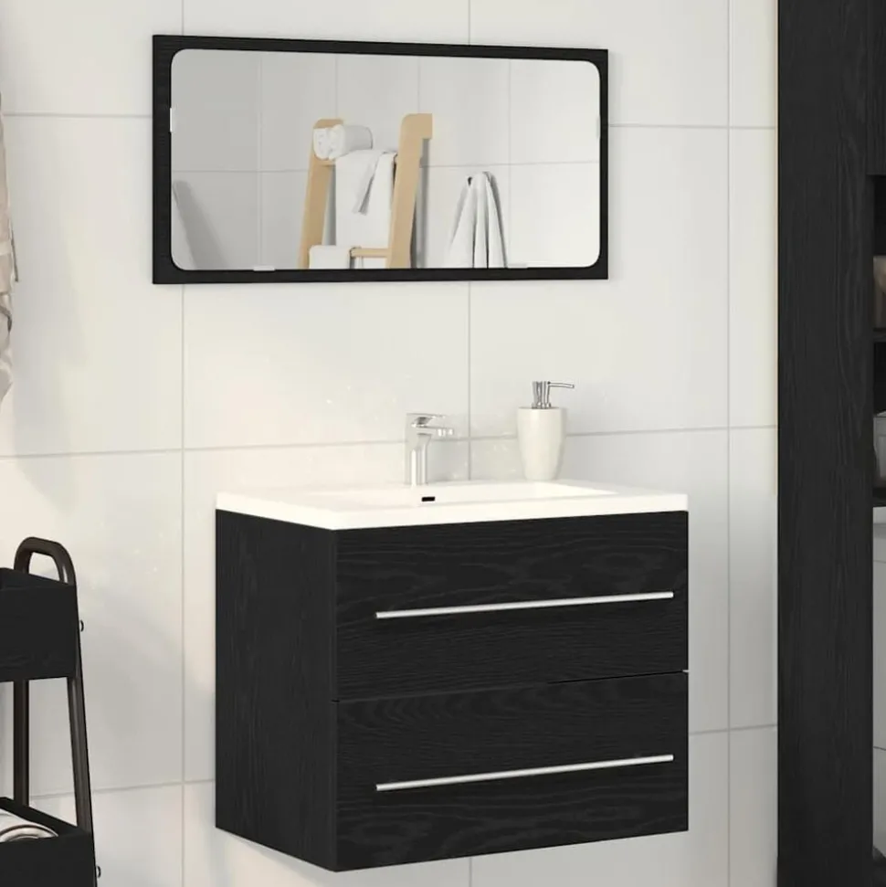 vidaXL Wastafelkast 60x38,5x48 cm spaanplaat zwart eikenkleurig