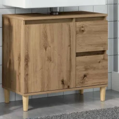 vidaXL Wastafelkast 65x33x60 cm bewerkt hout artisanaal eikenkleurig