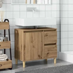 vidaXL Wastafelkast 65x33x60 cm bewerkt hout artisanaal eikenkleurig