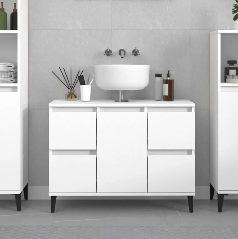 vidaXL Wastafelkast 80x33x60 cm bewerkt hout wit