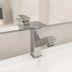 vidaXL Wastafelkraan met uittrekfunctie 157x172 mm zilverkleurig