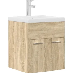 vidaXL Wastafelmeubel met inbouwwastafel en kraan Sonoma eikenhout