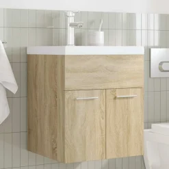 vidaXL Wastafelmeubel met inbouwwastafel en kraan Sonoma eikenhout
