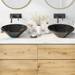 vidaXL Wastafels 2 st Ø42x14 cm keramiek glanzend zwart