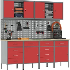 vidaXL Werk kast met lade 10 pcs Rood Engineered hout en staal