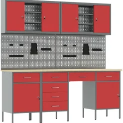 vidaXL Werk kast met lade 10 pcs Rood Engineered hout en staal