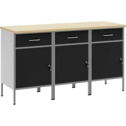 vidaXL Werk kast met lade 3 pcs Zwart en Grijs 150 x 55 x 85 cm