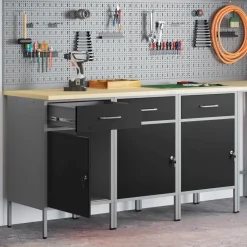 vidaXL Werk kast met lade 3 pcs Zwart en Grijs 150 x 55 x 85 cm