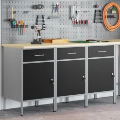 vidaXL Werk kast met lade 3 pcs Zwart en Grijs 150 x 55 x 85 cm