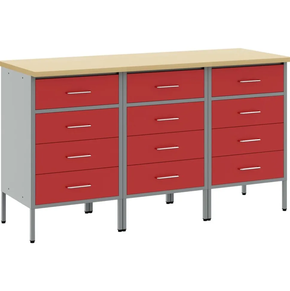 vidaXL Werk kast met lade 3 pcs Rood en Grijs 150 x 55 x 85 cm