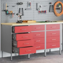 vidaXL Werk kast met lade 3 pcs Rood en Grijs 150 x 55 x 85 cm