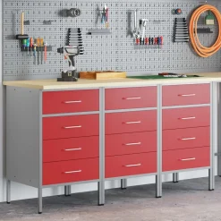 vidaXL Werk kast met lade 3 pcs Rood en Grijs 150 x 55 x 85 cm