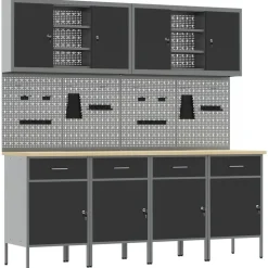 vidaXL Werk kast met lade 10 pcs Zwart Engineered hout en staal