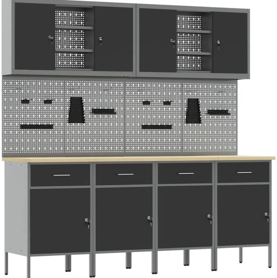 vidaXL Werk kast met lade 10 pcs Zwart Engineered hout en staal