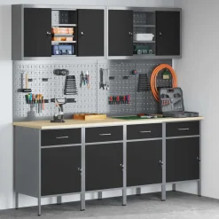 vidaXL Werk kast met lade 10 pcs Zwart Engineered hout en staal