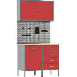 vidaXL Werk kast met lade met slot 5 pcs Rood Engineered hout en staal